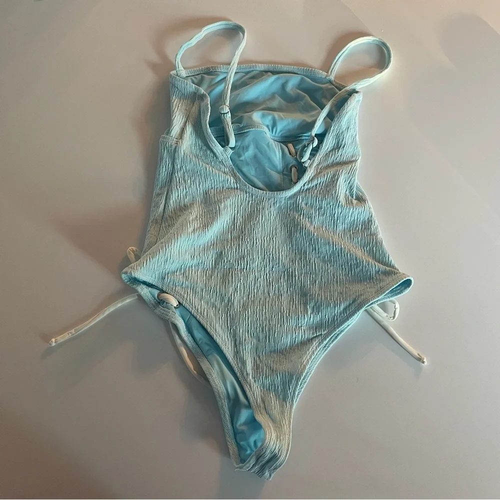 New! Frankie’s Bikinis Kylee lace-up one piece swimsuit blue 22752